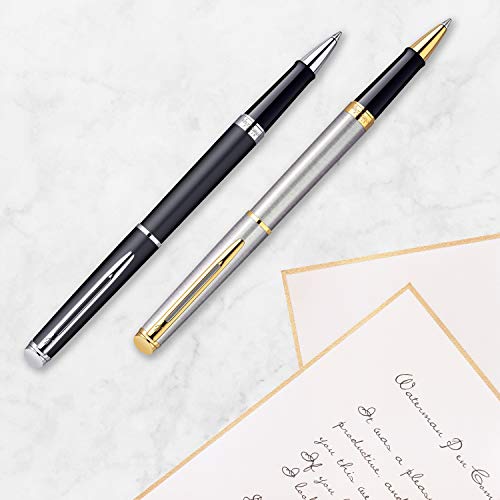 Waterman Hémisphère Rollerball Pen, Stainless Steel with Chrome Trim, Fine Point with Black Ink cartridge, Gift Box