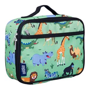 wildkin kids insulated lunch box bag for boys & girls, reusable kids lunch box is perfect for early elementary daycare school travel, ideal for hot or cold snacks & bento boxes (wild animals)