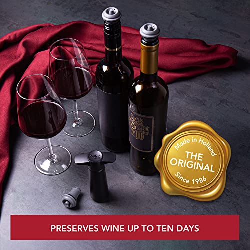 The Original Vacu Vin Wine Saver Pump and Wine Preserver with Vacu Vin Wine Stoppers Vacuum Sealer. Wine Pump and Wine Vacuum Stopper are Black. Wine Set Keeps Wine Fresher for Longer.