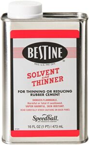 bestine solvent and thinner for rubber cement – cleans ink, adhesive and parts, 16 ounce can