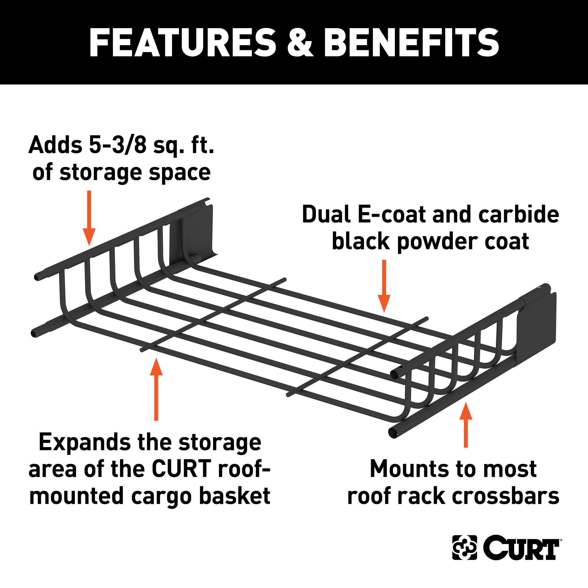 CURT 18117 21 x 37-Inch Roof Rack Extension for CURT Rooftop Cargo Carrier 18115