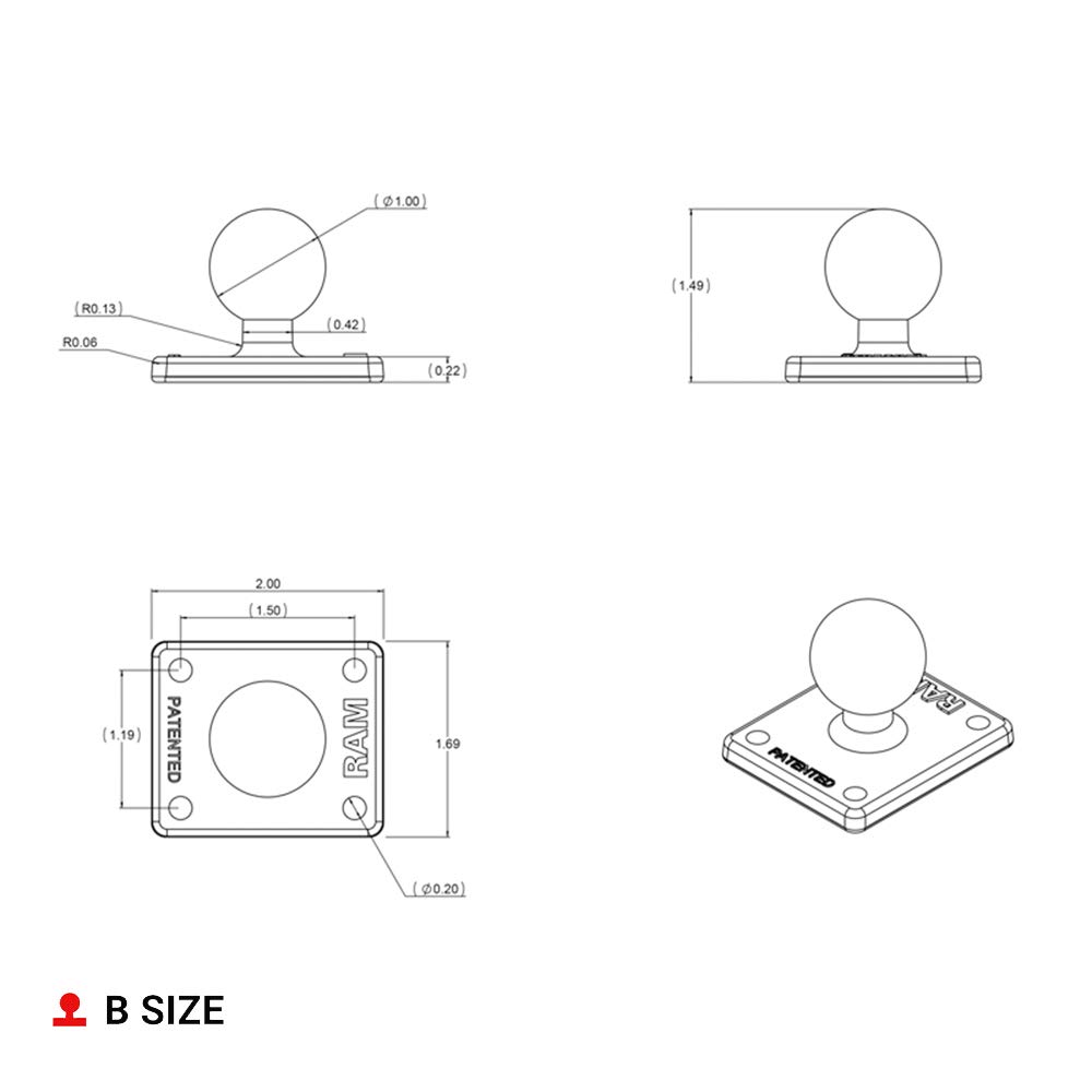 RAM Mounts Ball Adapter with AMPS Plate RAM-B-347U with B Size 1" Ball