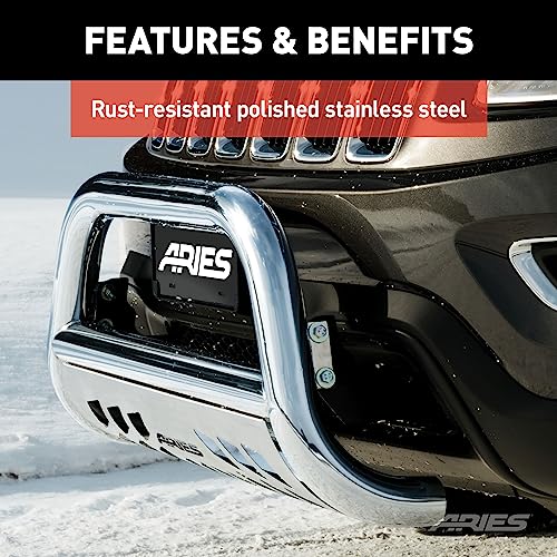 ARIES 35-3012 3-Inch Polished Stainless Steel Bull Bar, No-Drill, Select Ford F-250, F-350, F-450, F-550 Super Duty