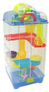 yml 3-level clear plastic dwarf hamster mice cage with ball on top, blue