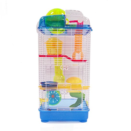 YML 3-Level Clear Plastic Dwarf Hamster Mice Cage with Ball on Top, Blue