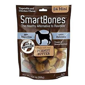 smartbones mini chews with real peanut butter 24 count, rawhide-freechews for dogs (packaging may vary)