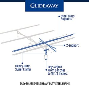 Glideaway X-Support Bed Frame Support System, GS-3 XS Model - 3 Cross Rails and 3 Legs - Strong Center Support Base for Full, Queen and King Mattress, Box Springs, and Bed Foundations