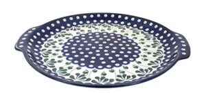 blue rose polish pottery alyce round serving tray with handles