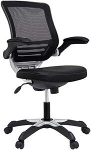 modway edge mesh back and white vinyl seat office chair with flip-up arms - computer desks in black
