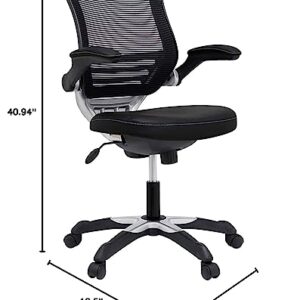 Modway Edge Mesh Back and White Vinyl Seat Office Chair With Flip-Up Arms - Computer Desks in Black