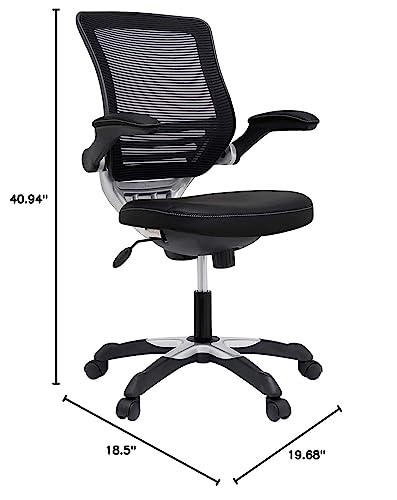 Modway Edge Mesh Back and White Vinyl Seat Office Chair With Flip-Up Arms - Computer Desks in Black