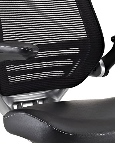 Modway Edge Mesh Back and White Vinyl Seat Office Chair With Flip-Up Arms - Computer Desks in Black