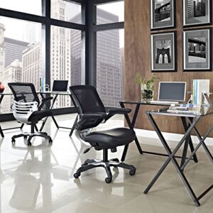 Modway Edge Mesh Back and White Vinyl Seat Office Chair With Flip-Up Arms - Computer Desks in Black