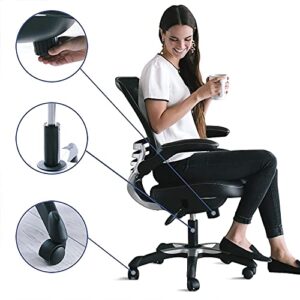 Modway Edge Mesh Back and White Vinyl Seat Office Chair With Flip-Up Arms - Computer Desks in Black