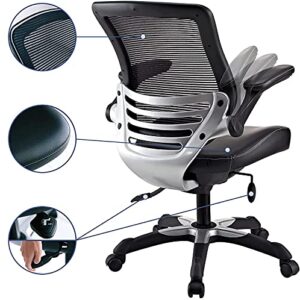 Modway Edge Mesh Back and White Vinyl Seat Office Chair With Flip-Up Arms - Computer Desks in Black