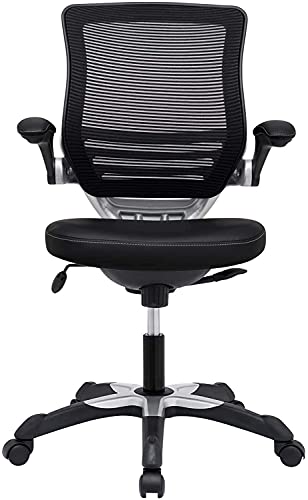 Modway Edge Mesh Back and White Vinyl Seat Office Chair With Flip-Up Arms - Computer Desks in Black