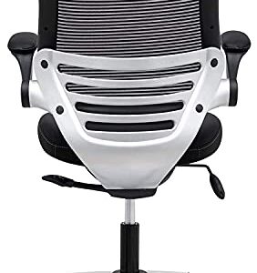 Modway Edge Mesh Back and White Vinyl Seat Office Chair With Flip-Up Arms - Computer Desks in Black