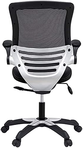 Modway Edge Mesh Back and White Vinyl Seat Office Chair With Flip-Up Arms - Computer Desks in Black