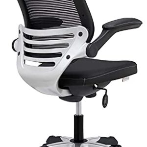 Modway Edge Mesh Back and White Vinyl Seat Office Chair With Flip-Up Arms - Computer Desks in Black