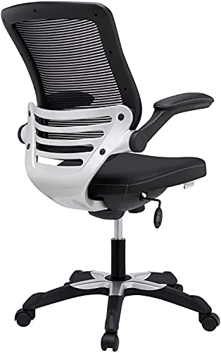 Modway Edge Mesh Back and White Vinyl Seat Office Chair With Flip-Up Arms - Computer Desks in Black