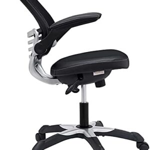 Modway Edge Mesh Back and White Vinyl Seat Office Chair With Flip-Up Arms - Computer Desks in Black