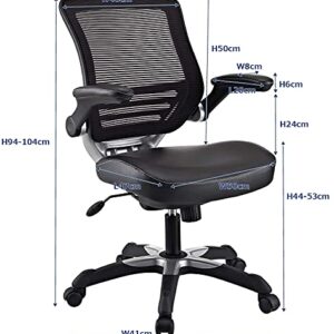 Modway Edge Mesh Back and White Vinyl Seat Office Chair With Flip-Up Arms - Computer Desks in Black