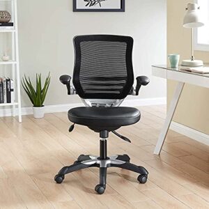 Modway Edge Mesh Back and White Vinyl Seat Office Chair With Flip-Up Arms - Computer Desks in Black