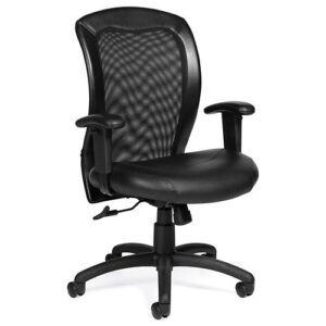 ergonomic chair, mesh back, luxhide seat, black