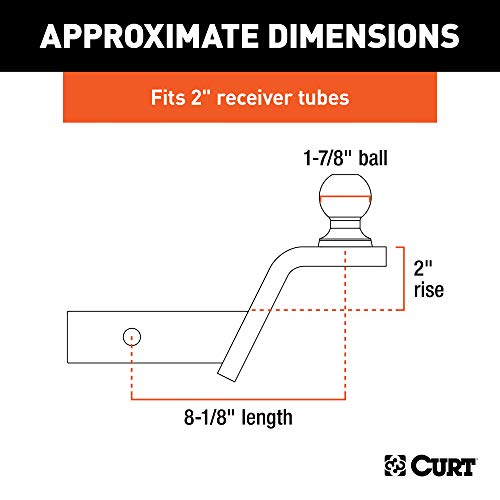 CURT 45152 Fusion Trailer Hitch Mount with 1-7/8-Inch Ball & Pin, Fits 2-Inch Receiver, 5,000 lbs, 2-In Rise