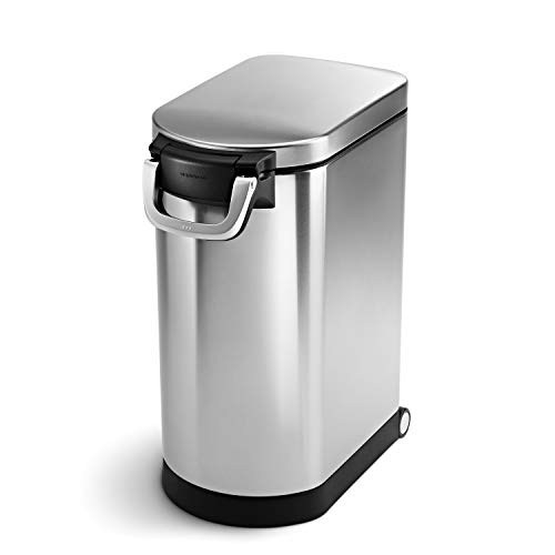 simplehuman 30 Liter, 32 lb / 14.5 kg Large Pet Food Storage Container, Brushed Stainless Steel for Dog Food, Cat Food, and Bird Feed