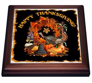 3drose thanksgiving featuring a wild turkey, native american and pilgrim themes, the fall harvest and more trivet with ceramic tile, 8 x 8", brown