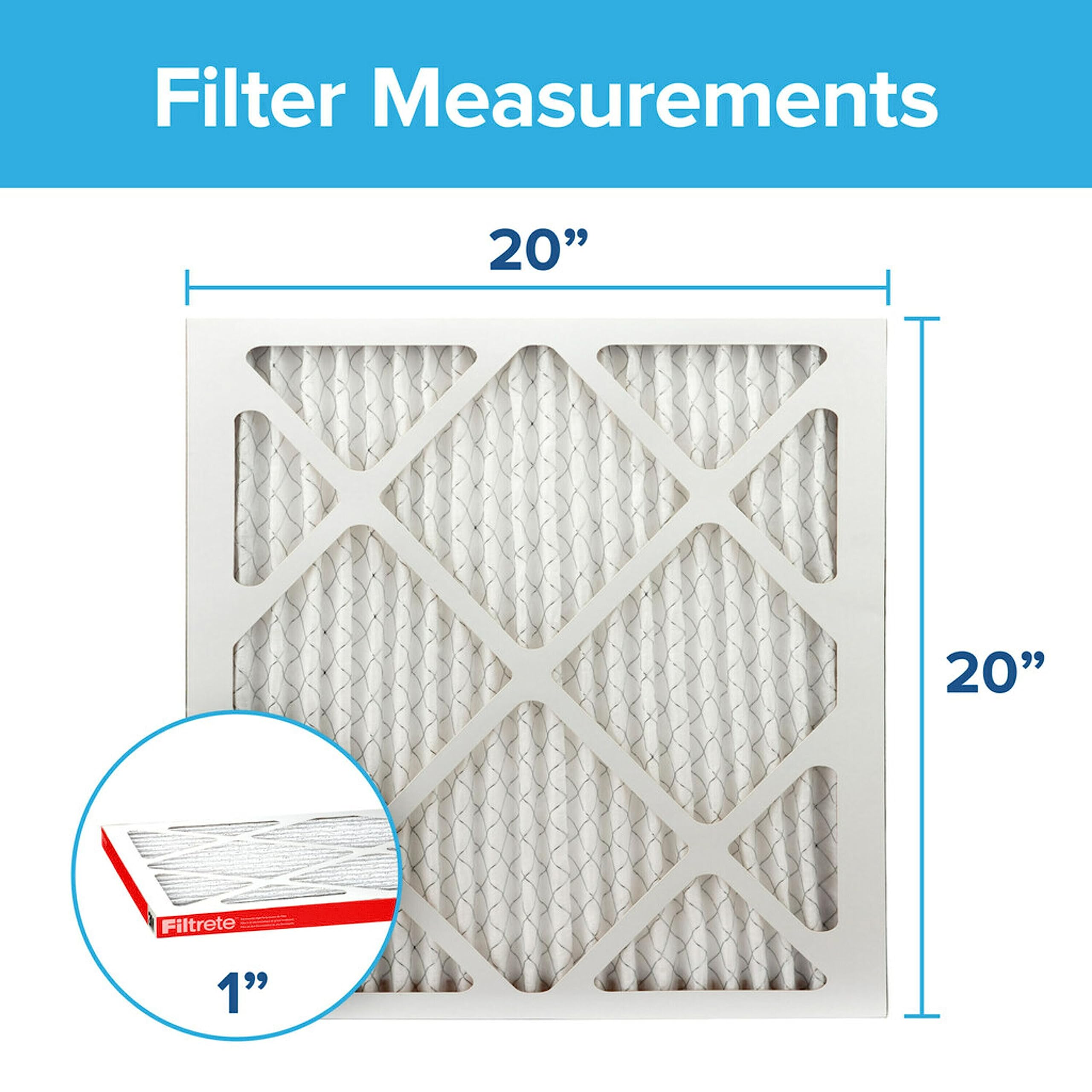 Filtrete 20x20x1 Air Filter, MPR 1000, MERV 11, Micro Allergen Defense 3-Month Pleated 1-Inch Air Filters, 2 Filters