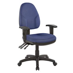 office star ergonomic dual function office task chair with adjustable padded back and built-in lumbar support, with arms, diamond blue galaxy fabric