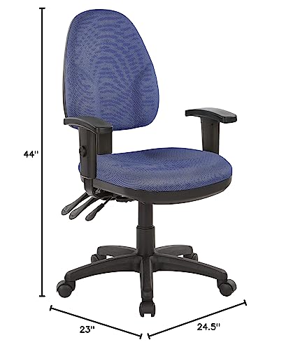 Office Star Ergonomic Dual Function Office Task Chair with Adjustable Padded Back and Built-in Lumbar Support, with Arms, Diamond Blue Galaxy Fabric