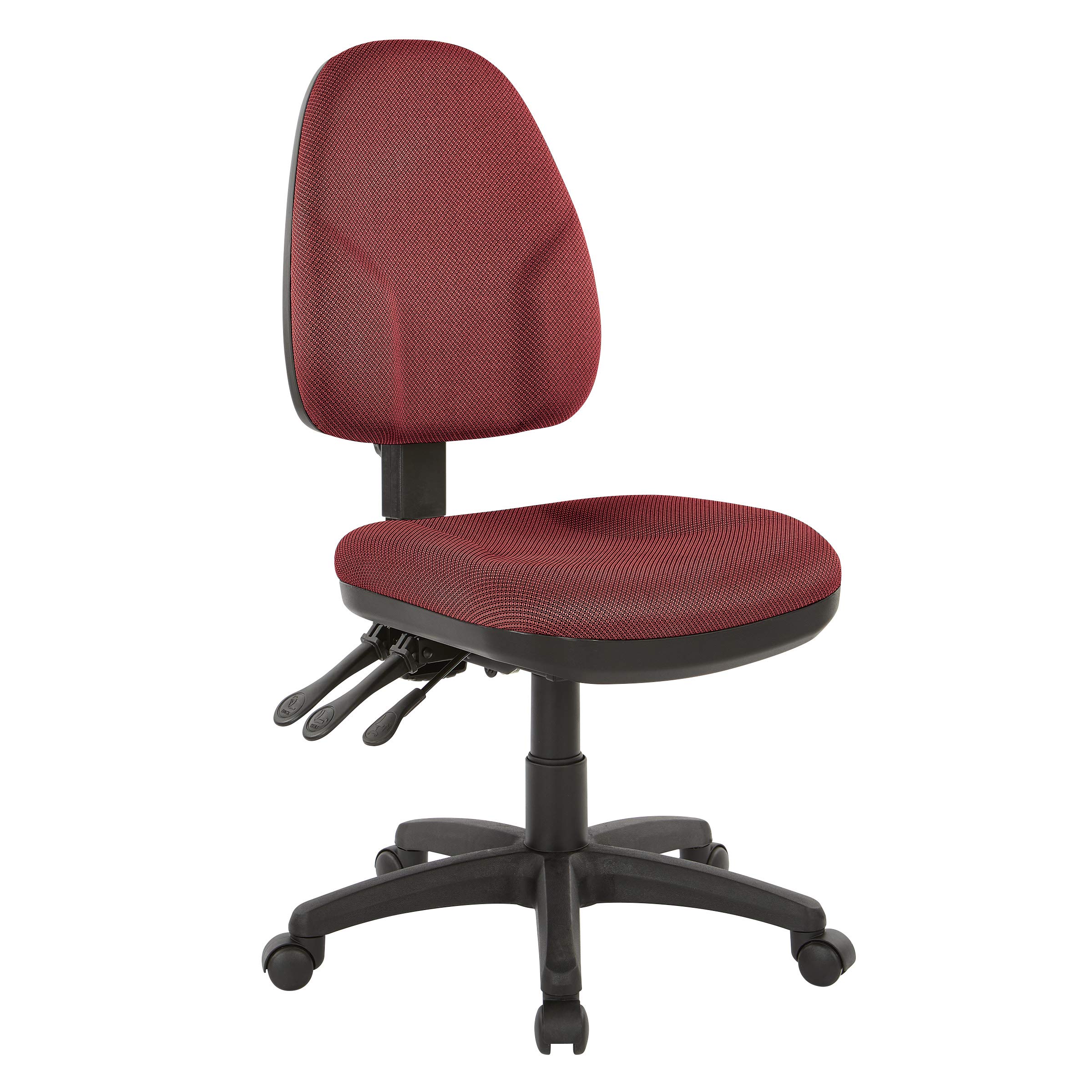 Office Star Ergonomic Dual Function Office Task Chair with Adjustable Padded Back and Built-in Lumbar Support, Armless, Diamond Wine Fabric