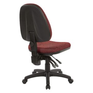 Office Star Ergonomic Dual Function Office Task Chair with Adjustable Padded Back and Built-in Lumbar Support, Armless, Diamond Wine Fabric