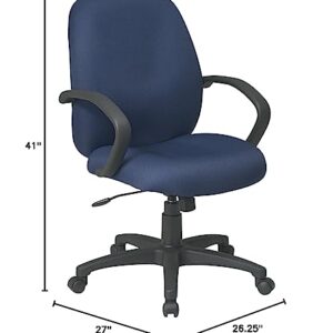 Office Star EX Series Executive Mid-Back Adjustable Manager's Chair with Nylon C Arms and Heavy Duty Base, Icon Blue Fabric