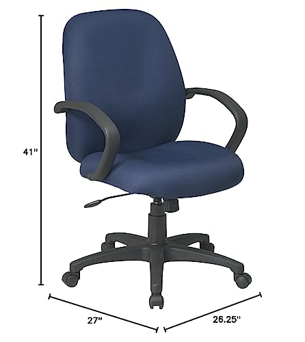 Office Star EX Series Executive Mid-Back Adjustable Manager's Chair with Nylon C Arms and Heavy Duty Base, Icon Blue Fabric