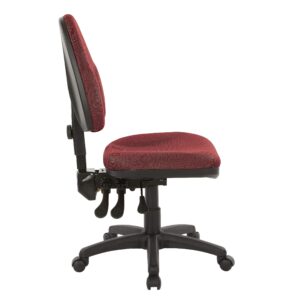 Office Star Ergonomic Dual Function Office Task Chair with Adjustable Padded Back and Built-in Lumbar Support, Armless, Diamond Wine Fabric