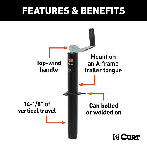 CURT 28250 A-Frame Trailer Jack, 5,000 lbs, 14-1/8 Inches Vertical Travel