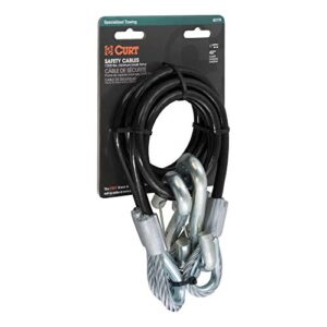 CURT 80176 44-Inch Vinyl-Coated Trailer Safety Cables, 17/32-In Snap Hooks, 7,500 lbs Break Strength, Pack of 2 , Black