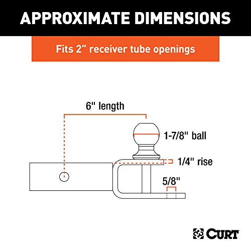 CURT 45005 3-in-1 ATV Trailer Hitch Mount, 1-7/8-Inch Ball, Clevis Pin, 5/8-Inch Hole, Fits 2-Inch Receiver, Gloss Black