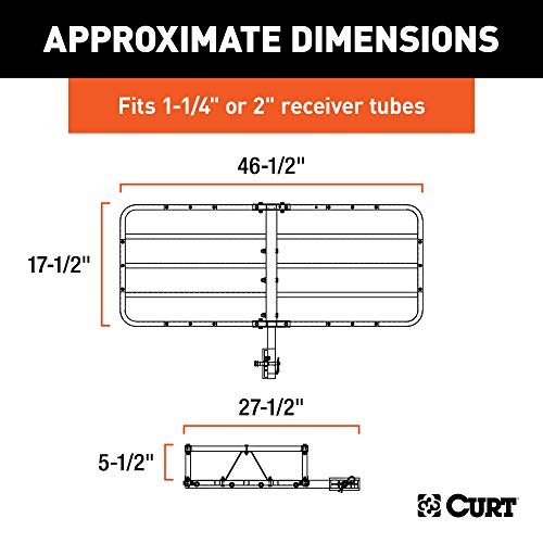 CURT 18145 48 x 20-Inch Basket Hitch Cargo Carrier, 500 lbs Capacity, Black Steel, 1-1/4, 2-In Adapter Shank