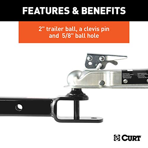 CURT 45009 3-in-1 ATV Trailer Hitch Mount, 2-Inch Ball, Clevis Pin, 5/8-Inch Hole, Fits 2-Inch Receiver, Gloss Black Powder Coat