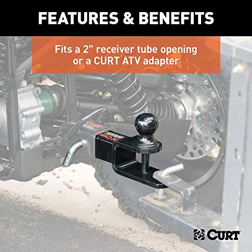 CURT 45009 3-in-1 ATV Trailer Hitch Mount, 2-Inch Ball, Clevis Pin, 5/8-Inch Hole, Fits 2-Inch Receiver, Gloss Black Powder Coat