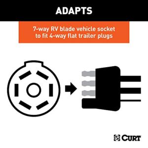 CURT 57724 7-Way RV Blade Vehicle-Side to 4-Way Flat Trailer Wiring Adapter with Backup Alarm , Black