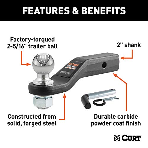 CURT 45331 Trailer Hitch Mount with 2-5/16-Inch Ball & Pin, Fits 2-Inch Receiver, 15,000 lbs, 2-In Drop