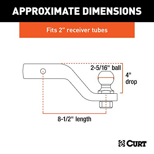 CURT 45332 Trailer Hitch Mount with 2-5/16-Inch Ball & Pin, Fits 2-Inch Receiver, 15,000 lbs, 4-Inch Drop