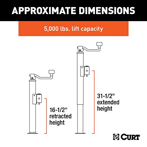 CURT 28356 Weld-On Pipe-Mount Swivel Trailer Jack, 5,000 lbs. 15 Inches Vertical Travel, CARBIDE BLACK POWDER COAT