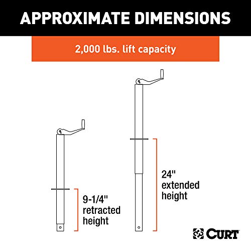 CURT 28202 A-Frame Trailer Jack, 2,000 lbs, 14-3/4 Inches Vertical Travel, CARBIDE BLACK POWDER COAT